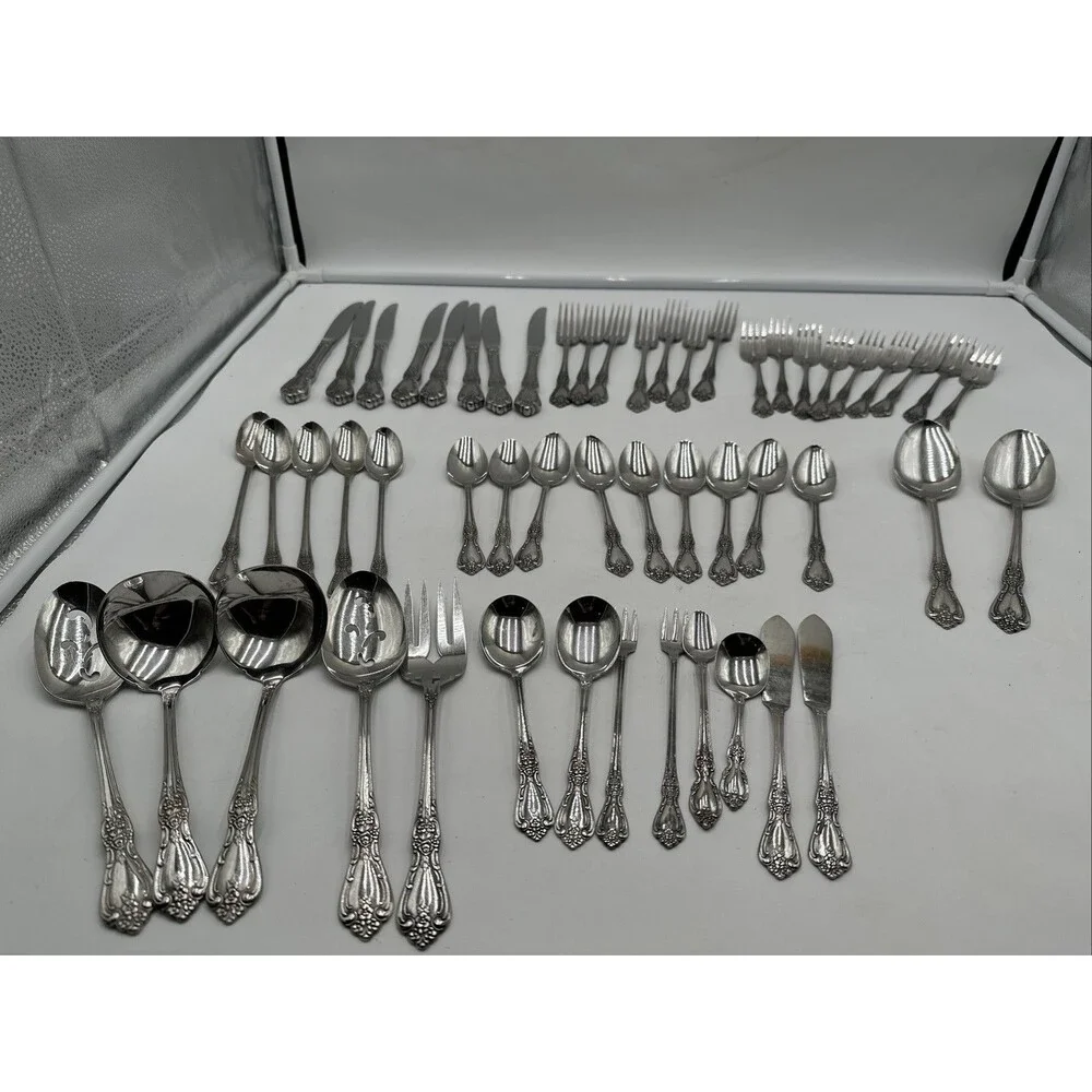 53 Piece Set Oneida Kennett Square Distinction Deluxe HH Stainless Lot